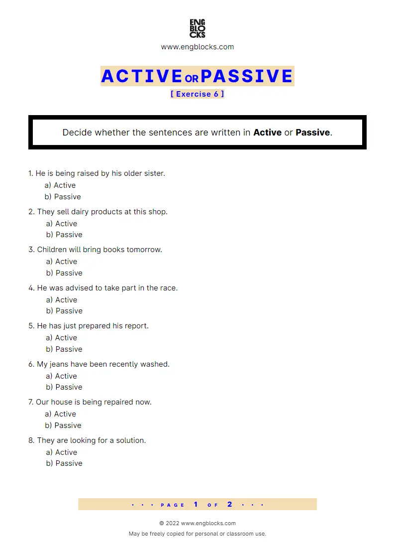 Active Vs Passive Sentences Worksheet