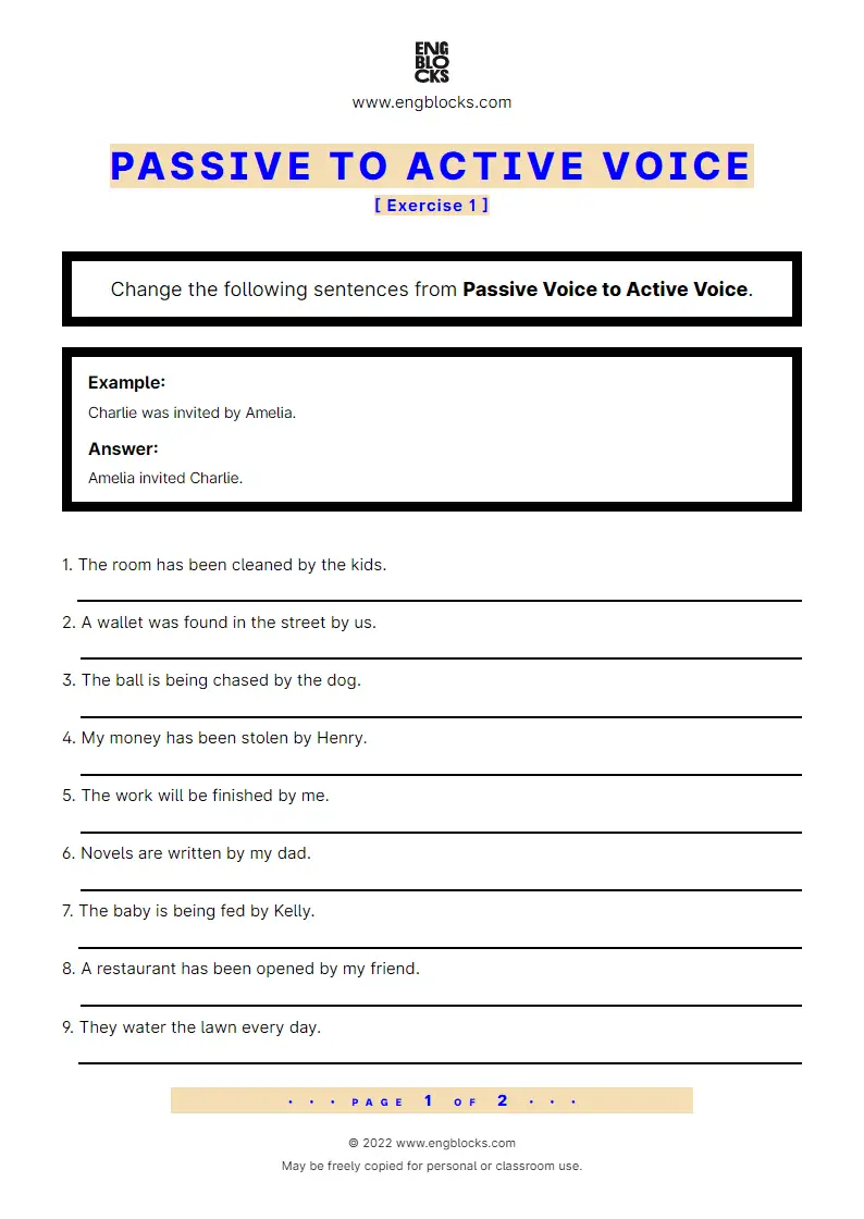 Grammar Worksheet: Passive to Active Voice — Exercise 1