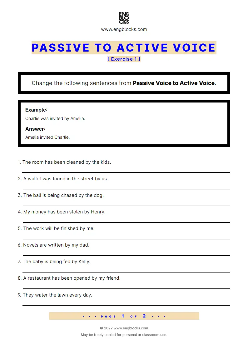 Grammar Worksheet: Passive to Active Voice — Exercise 1