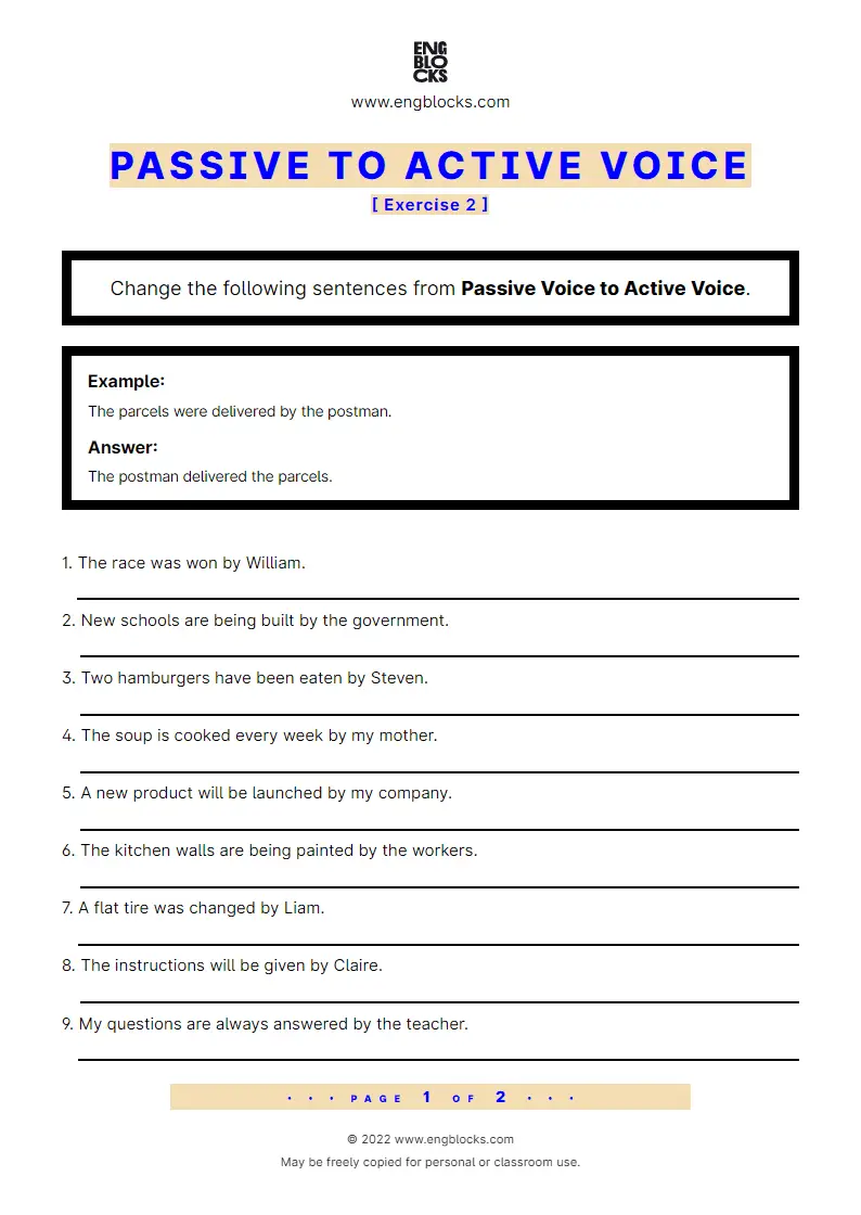 Grammar Worksheet: Passive to Active Voice — Exercise 2