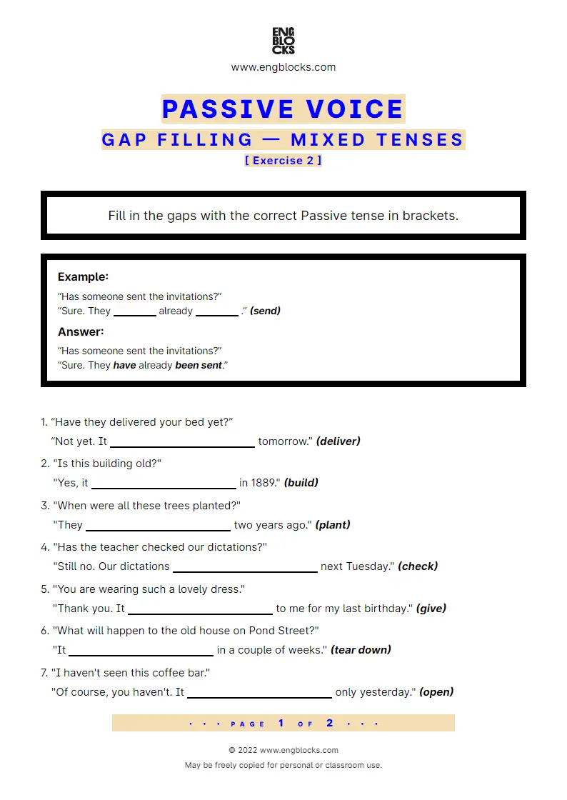 Grammar Worksheet: Passive Voice — Gap filling — Exercise 2