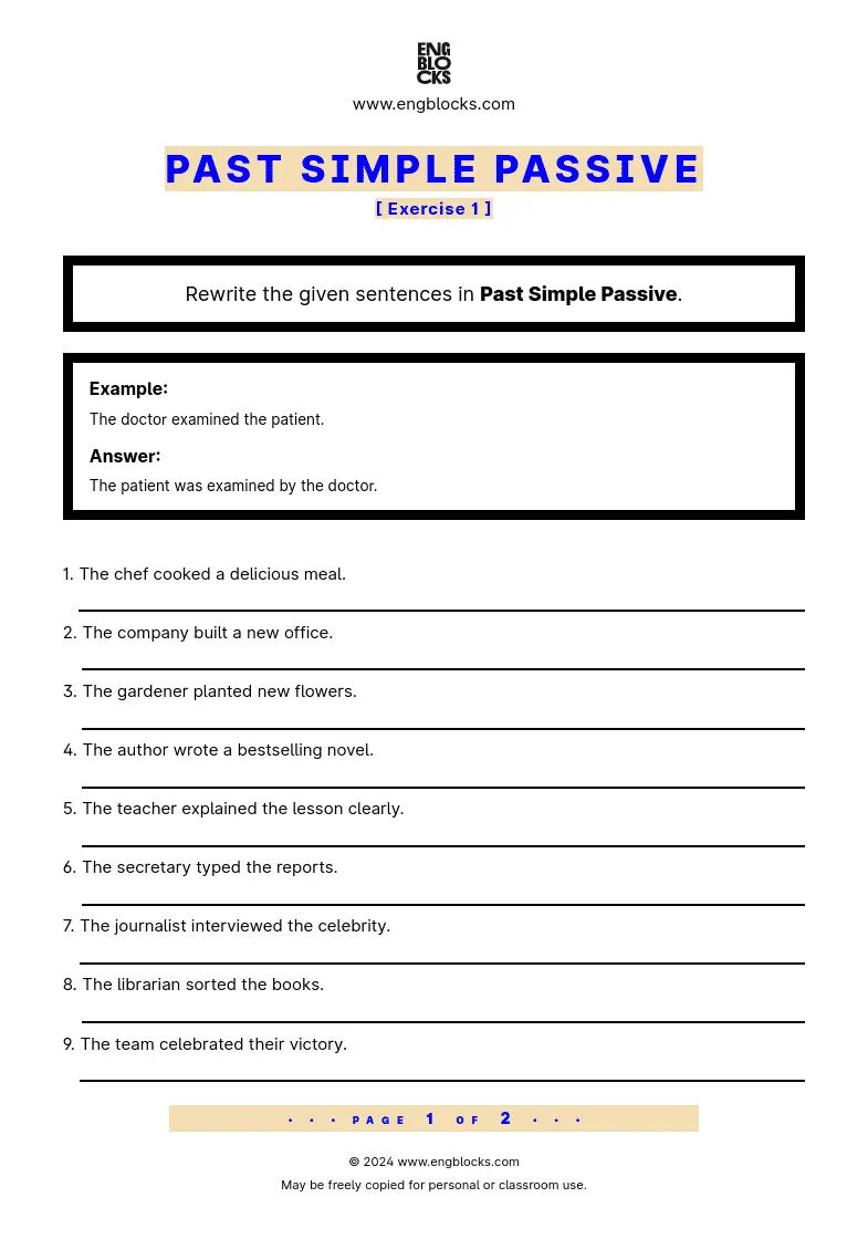 Grammar Worksheet: Past Simple Passive — Exercise 1