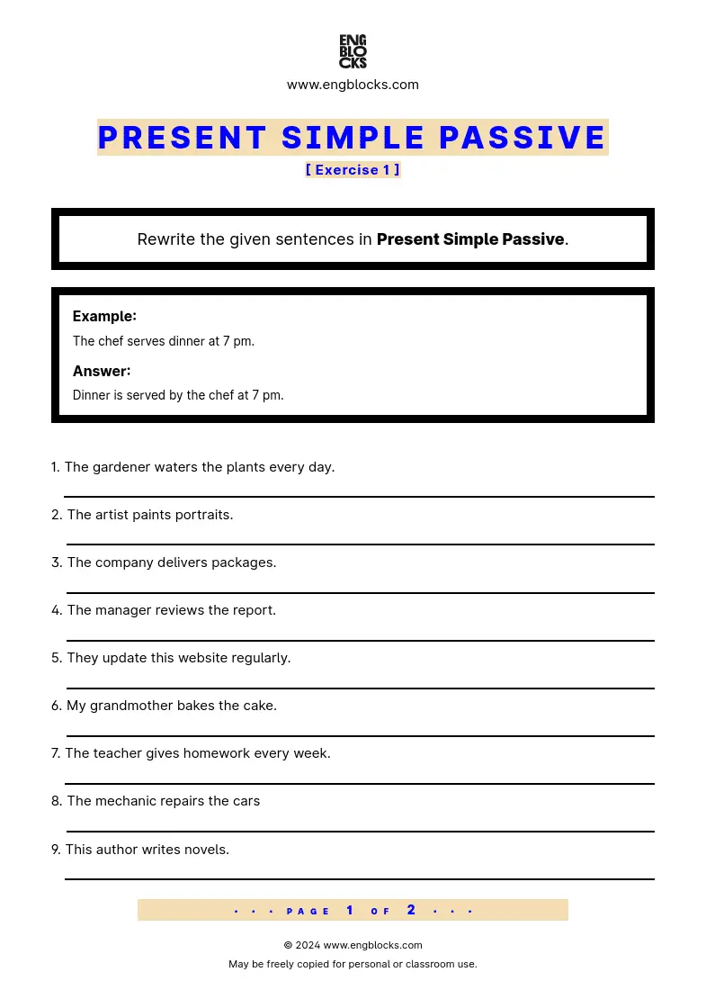 Grammar Worksheet: Present Simple Passive — Exercise 1