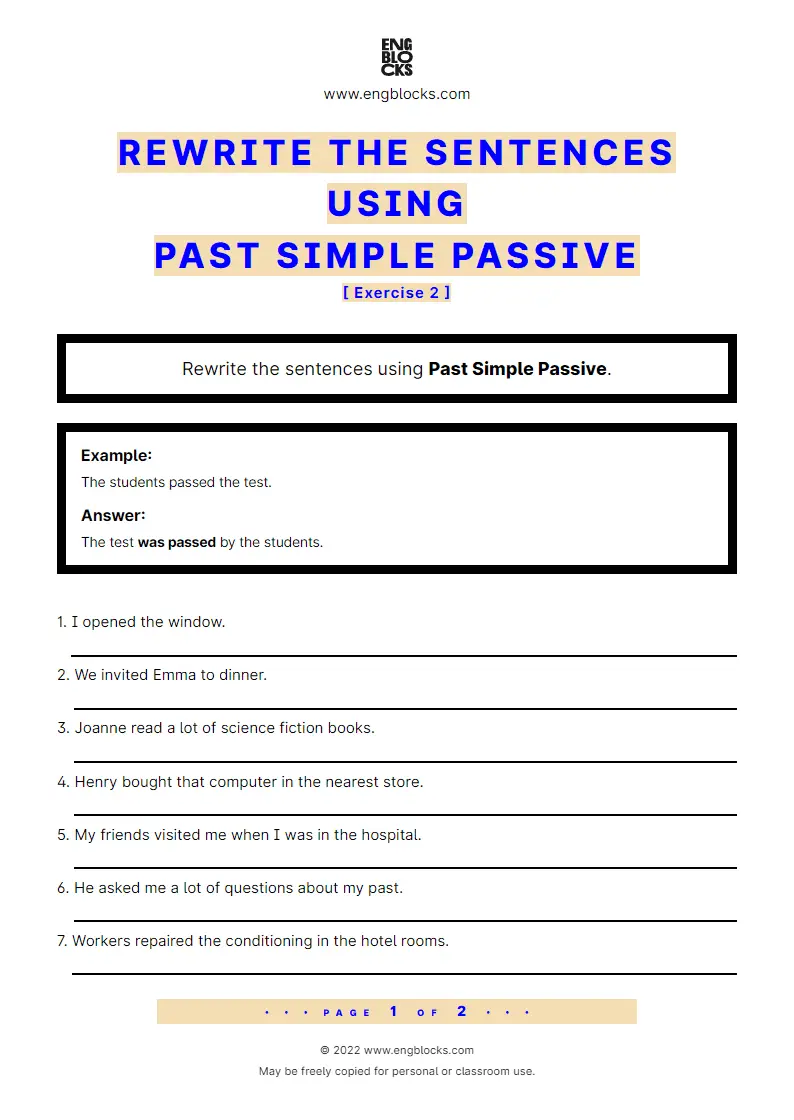 Grammar Worksheet: Rewrite the sentences using Passive voice — Past Simple — Exercise 2