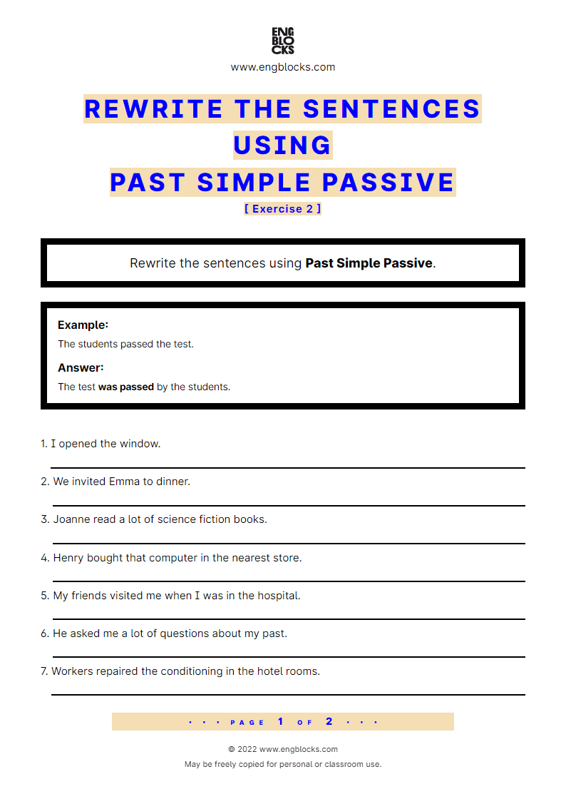 Rewrite The Sentences Using Passive Voice Past Simple Exercise 2 Worksheet English Grammar