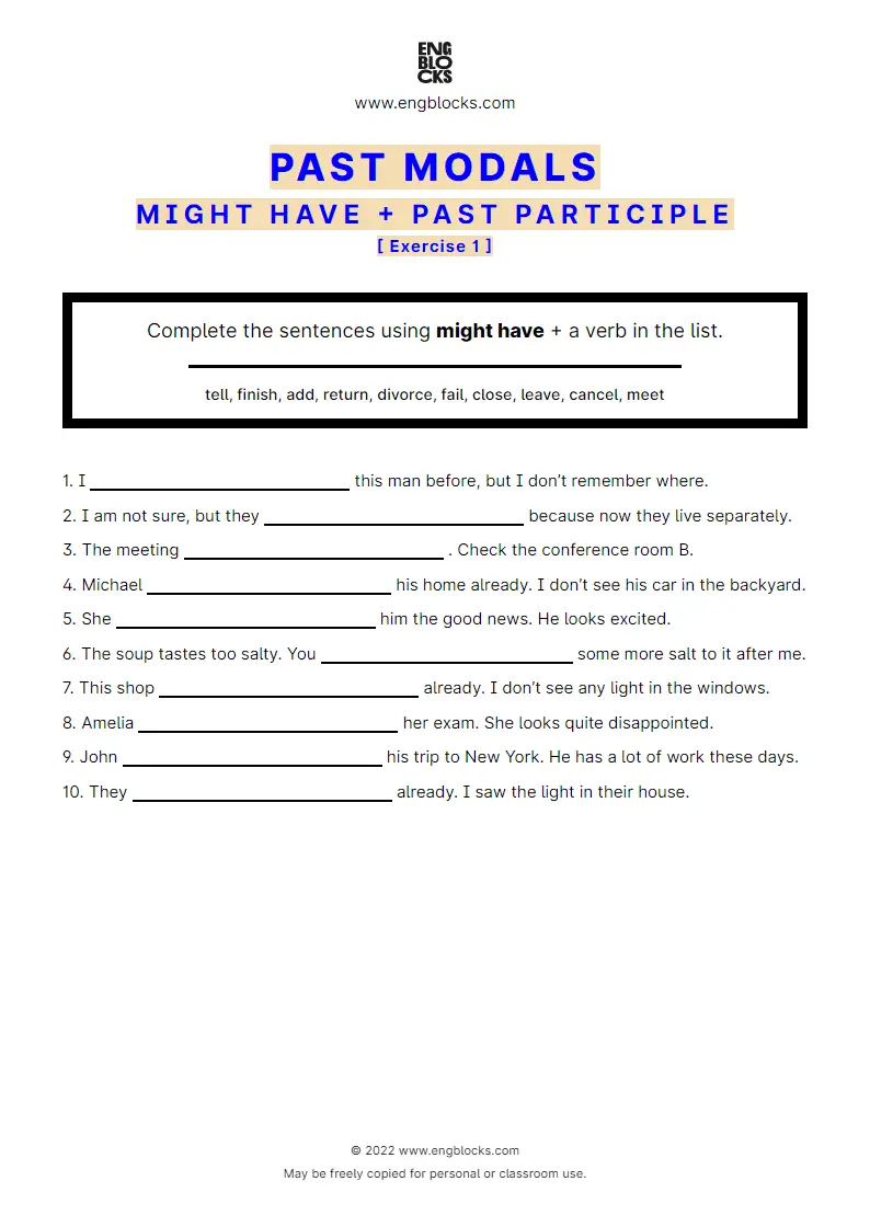 Grammar Worksheet: might have + past participle