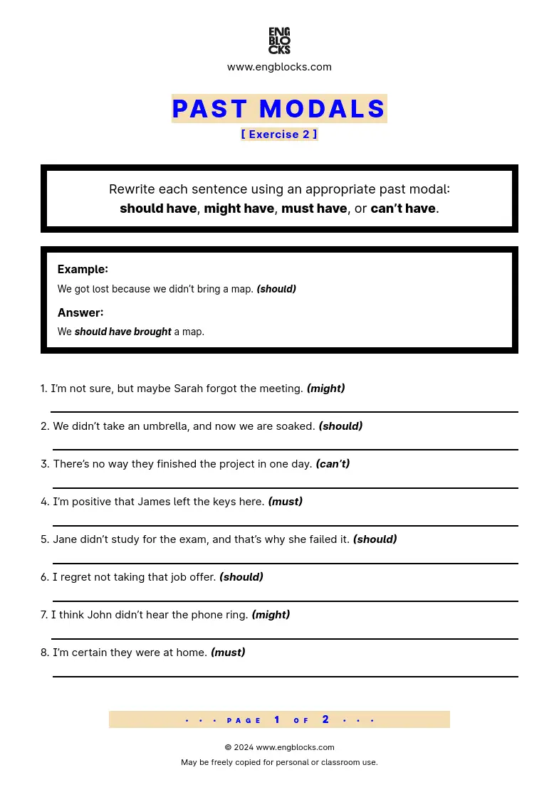 Grammar Worksheet: Past Modals — Exercise 2