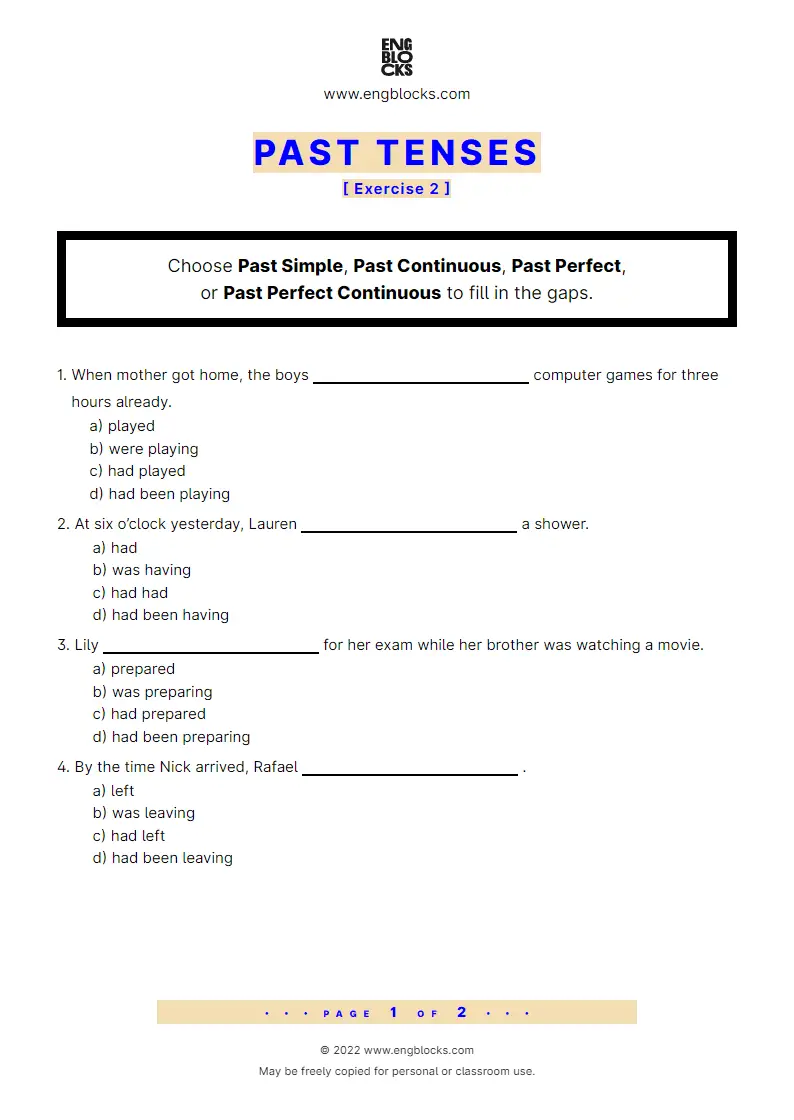 Grammar Worksheet: Past Tenses — Exercise 2