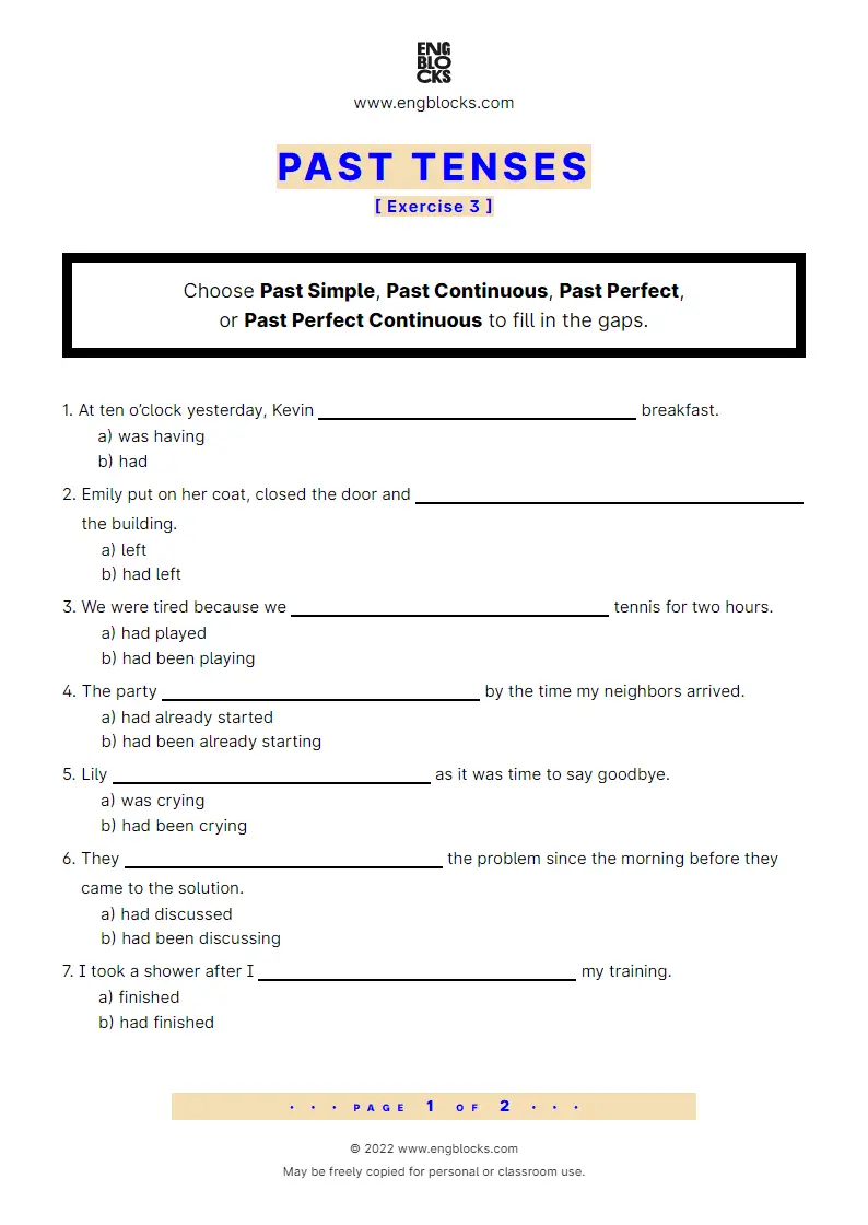 Grammar Worksheet: Past Tenses — Exercise 3