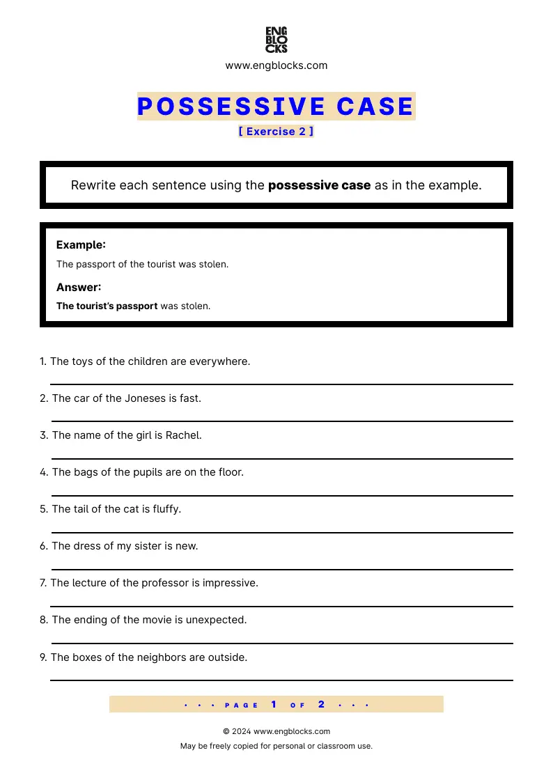 Grammar Worksheet: Possessive case — Exercise 2