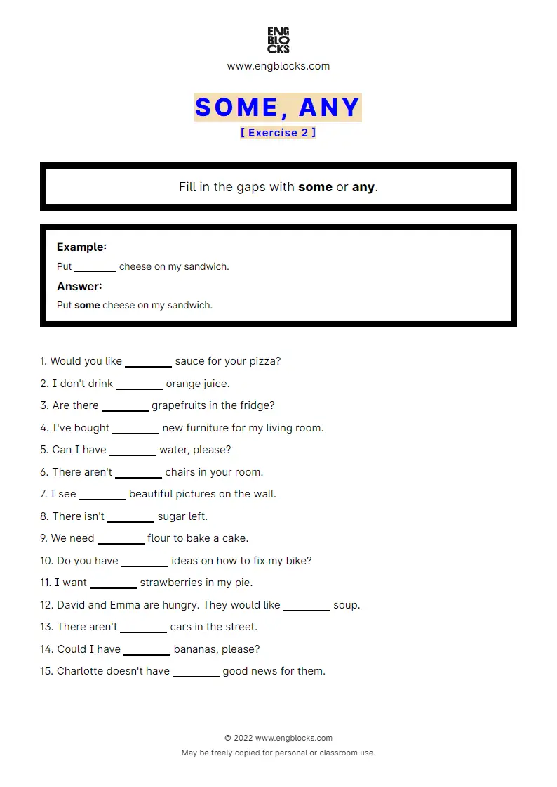 Grammar Worksheet: some or any — Exercise 2