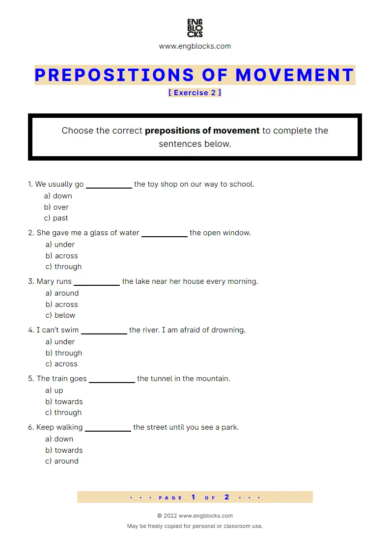 Grammar Worksheet: Prepositions of movement — Exercise 2