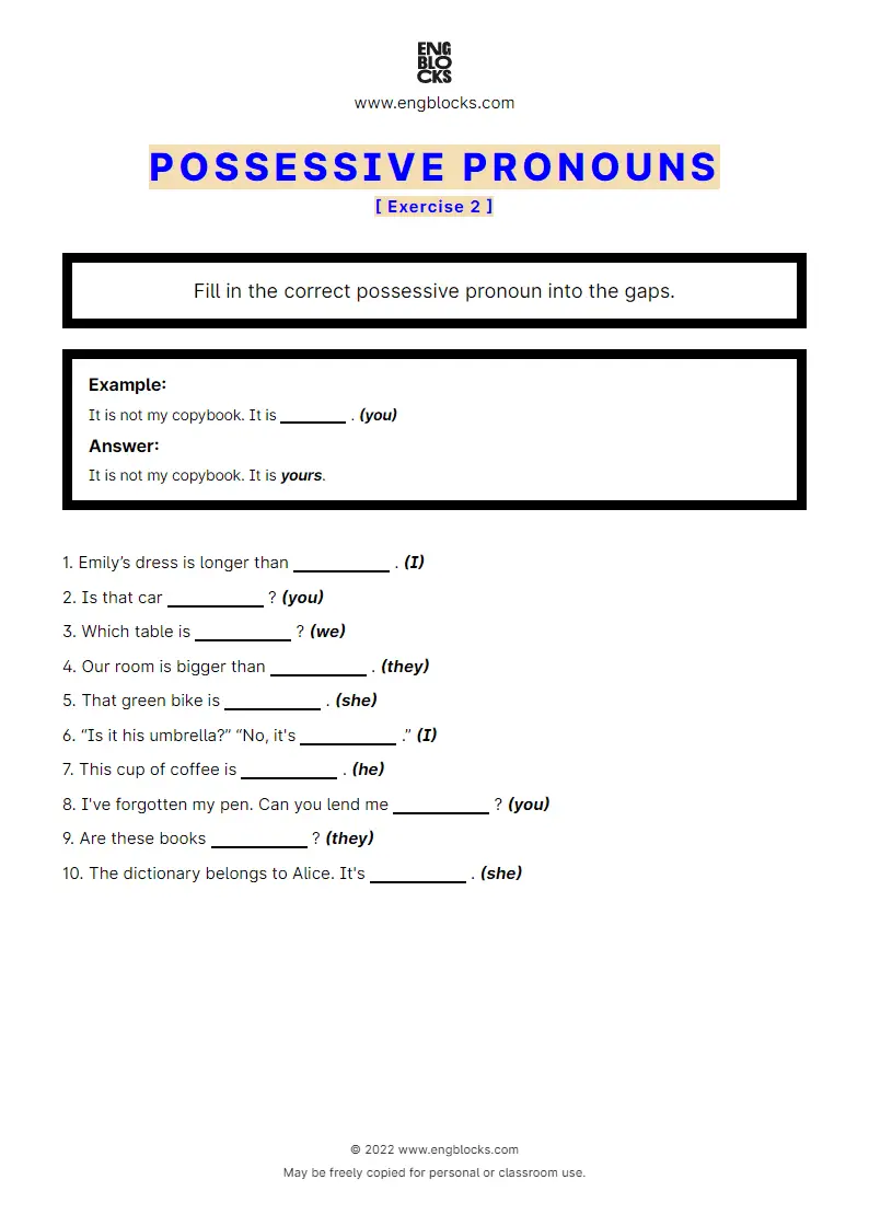 Grammar Worksheet: Possessive pronouns — Exercise 2