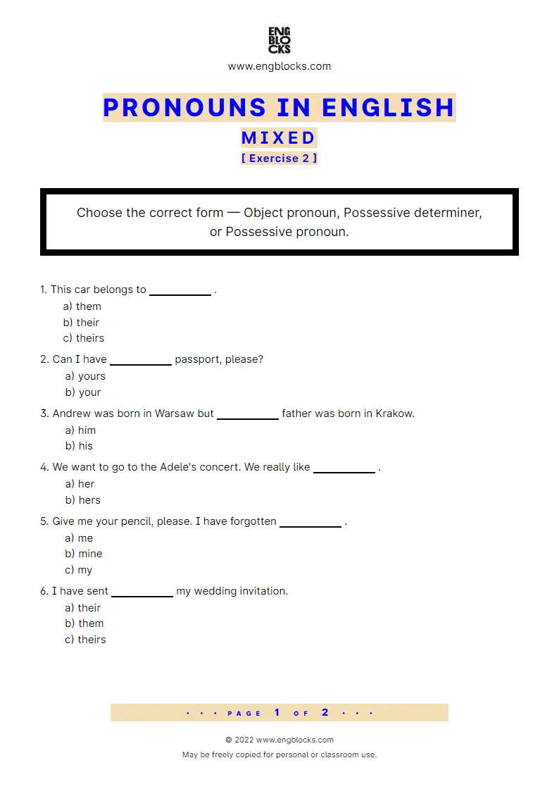 Mixed Pronouns Exercises Worksheets