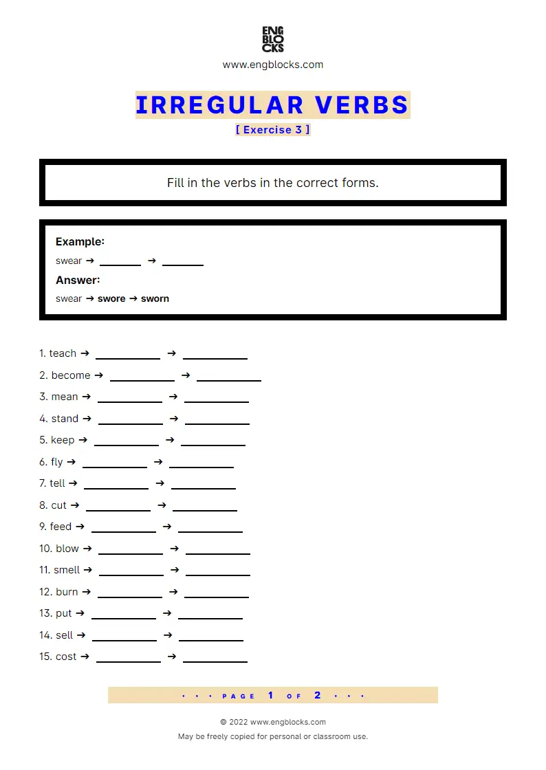 Grammar Worksheet: Irregular verb — Exercise 3