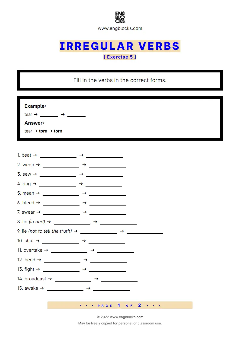 Grammar Worksheet: Irregular verb — Exercise 5