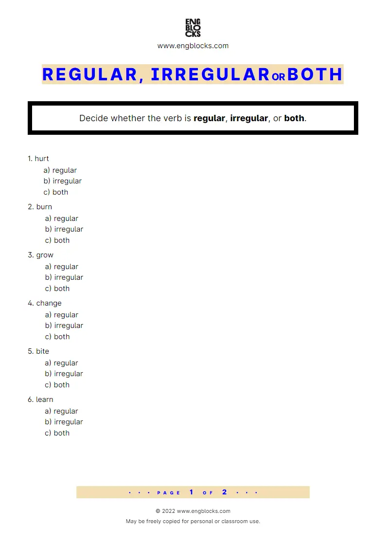 Grammar Worksheet: Regular, irregular or both?