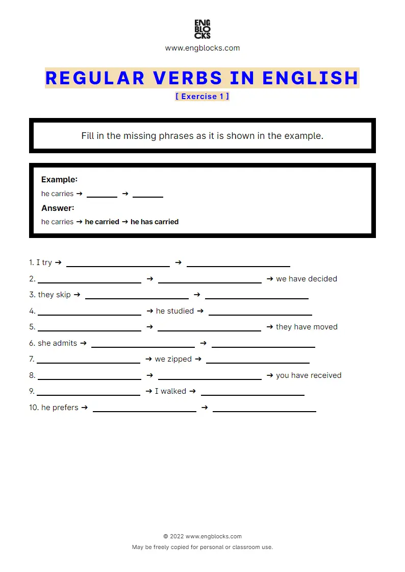 Grammar Worksheet: Regular verbs in English — Exercise 1