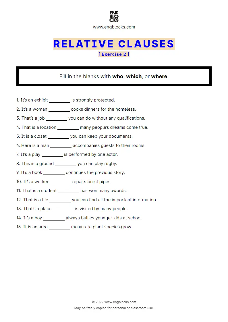 Grammar Worksheet: Relative clauses — Exercise 2
