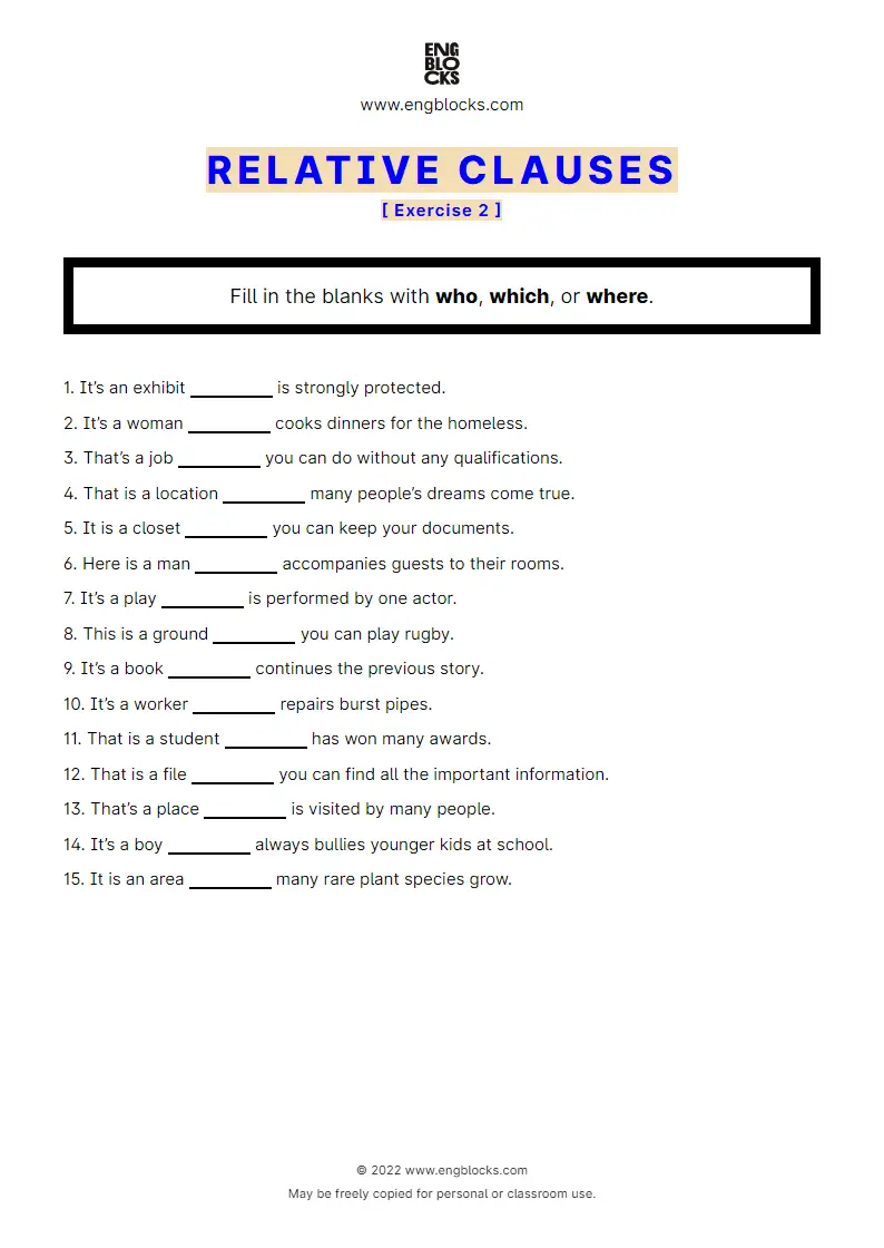 Grammar Worksheet: Relative clauses — Exercise 2