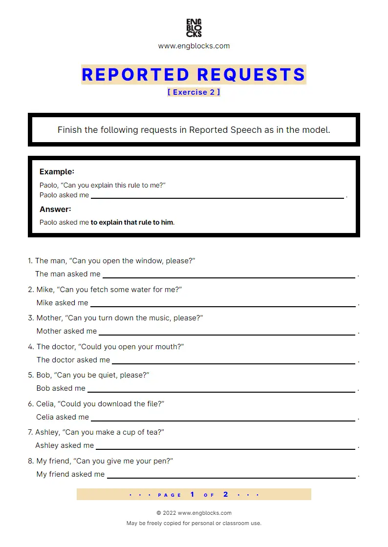 Grammar Worksheet: Reported requests — Exercise 2