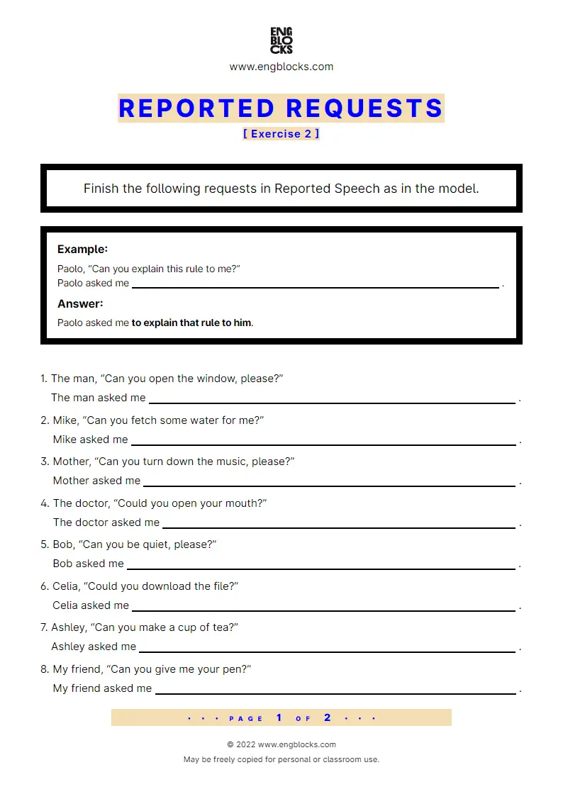 Grammar Worksheet: Reported requests — Exercise 2