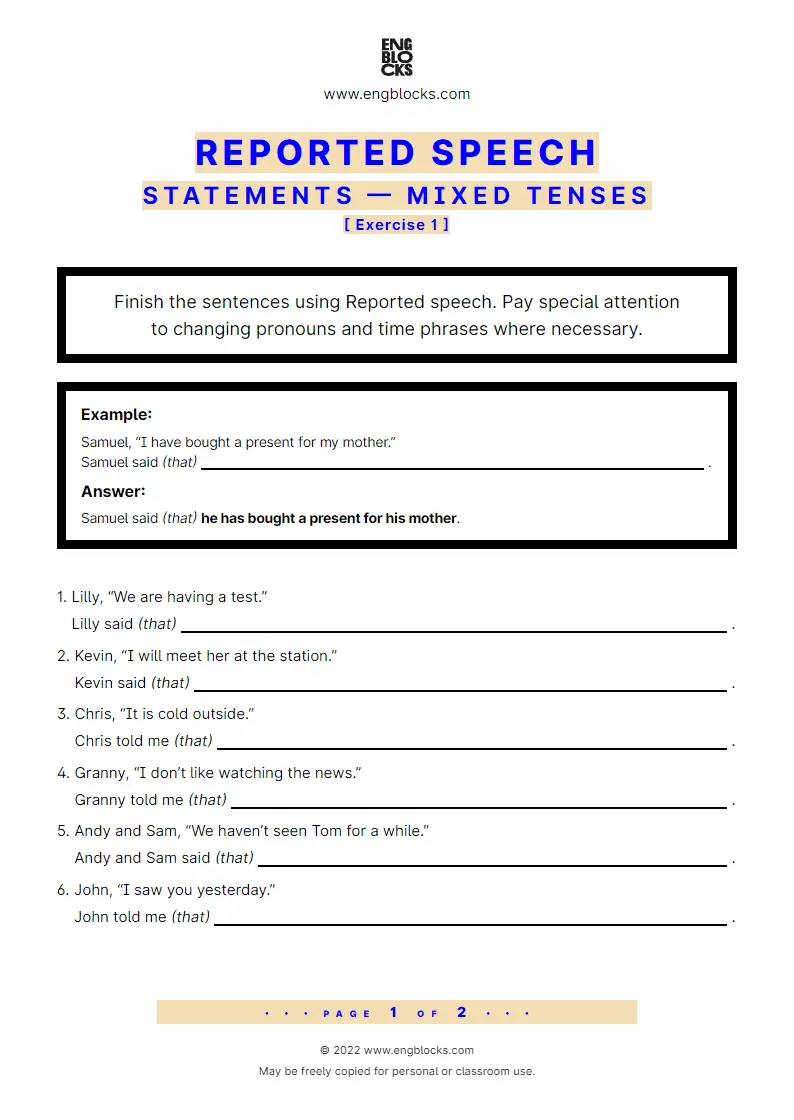 reported speech statements mixed tenses