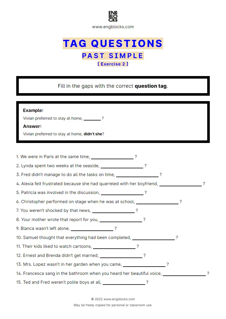 Grammar Worksheet: Tag Questions — Past Simple — Exercise 2