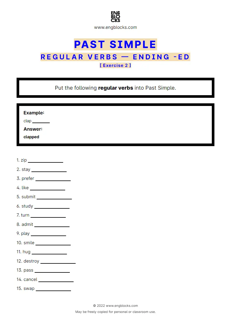 Grammar Worksheet: Ending -ed in the Past Simple — Exercise 2