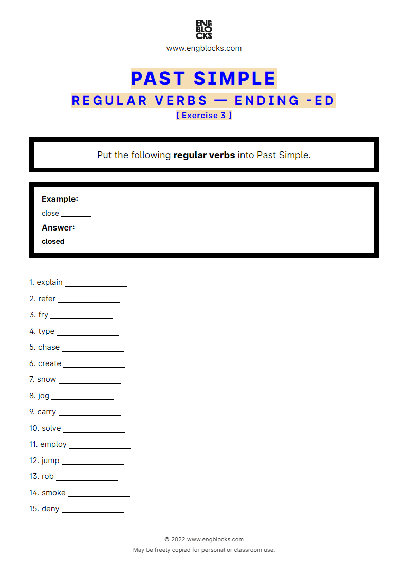 Grammar Worksheet: Ending -ed in the Past Simple — Exercise 3