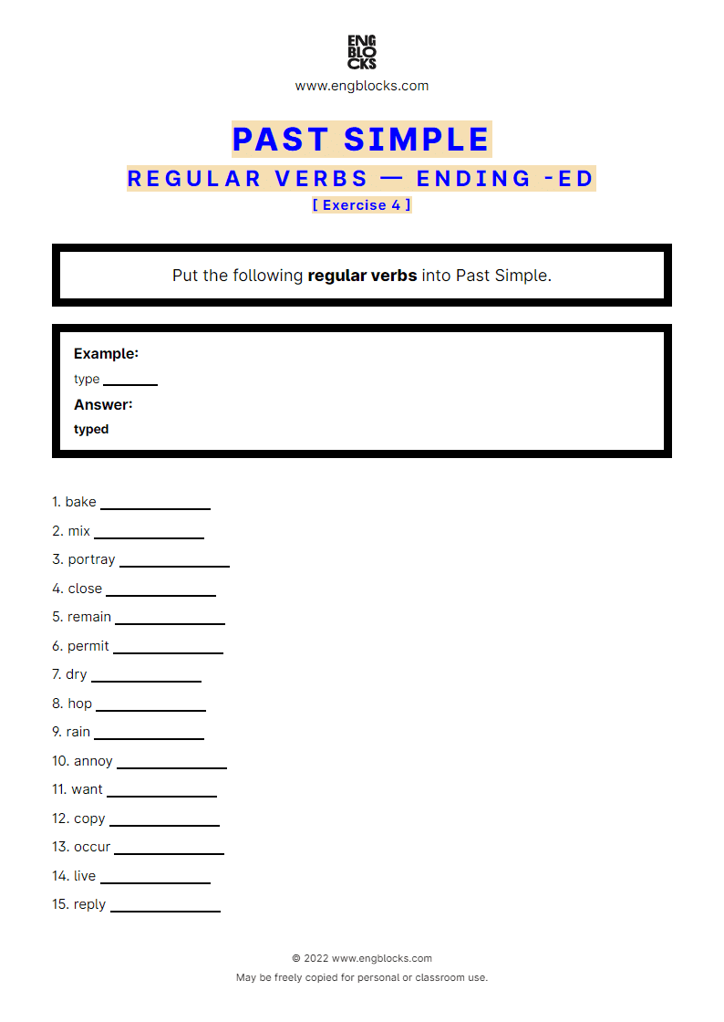 Grammar Worksheet: Ending -ed in the Past Simple — Exercise 4