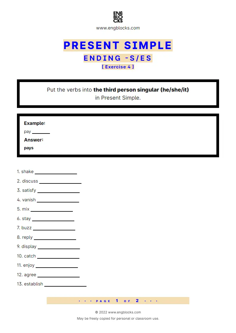 Grammar Worksheet: Ending -s in the Present Simple — Exercise 4