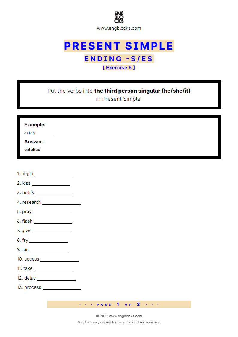 Grammar Worksheet: Ending -s in the Present Simple — Exercise 5