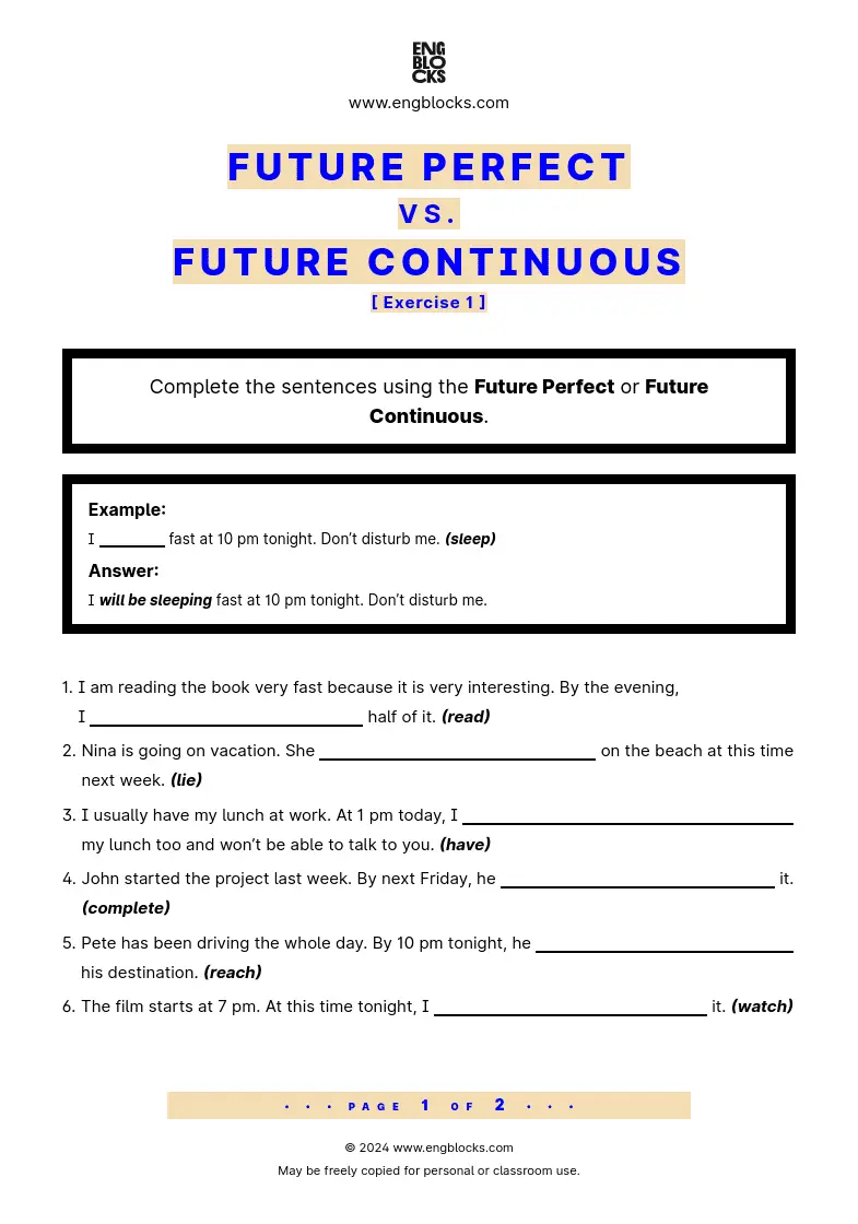 Grammar Worksheet: Future Perfect vs. Future Continuous