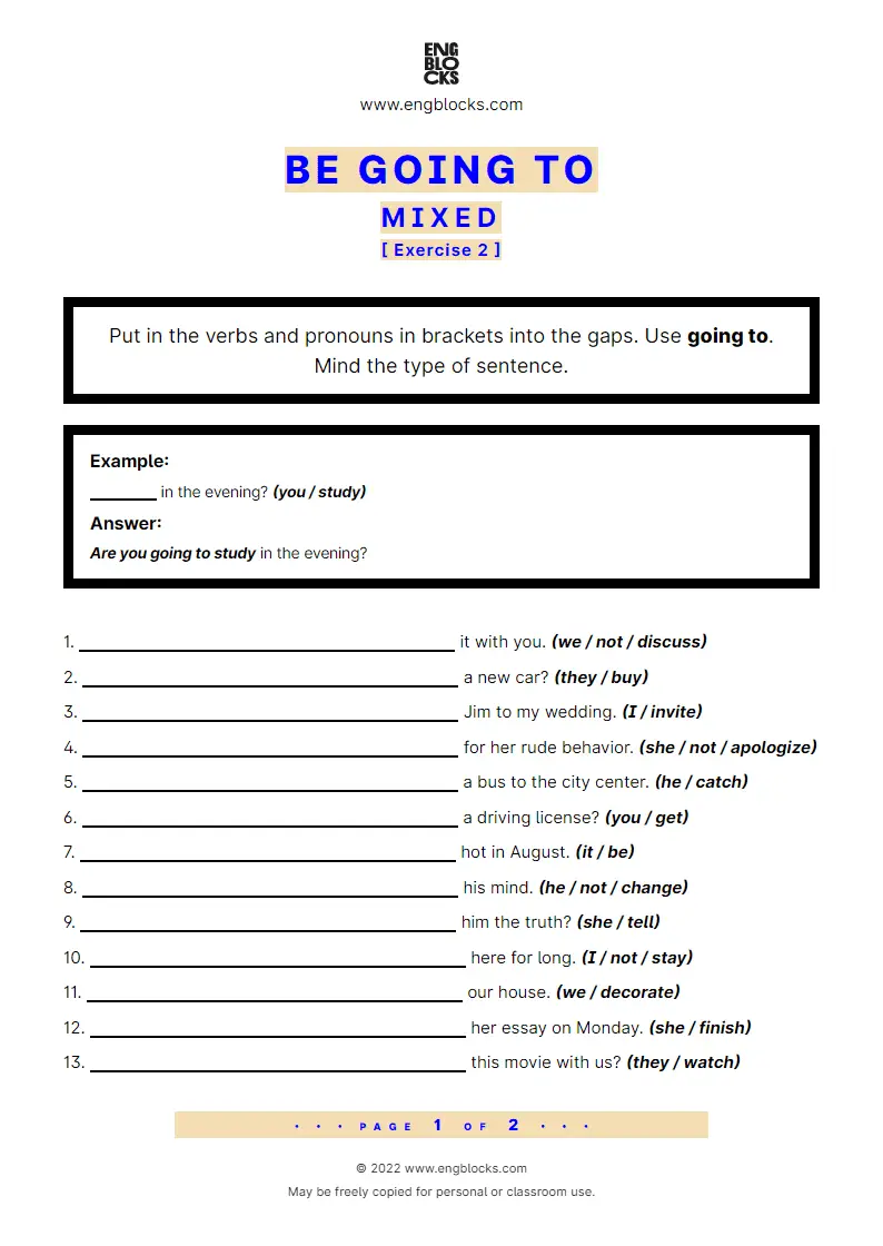 Grammar Worksheet: going to-future — Mixed — Exercise 2
