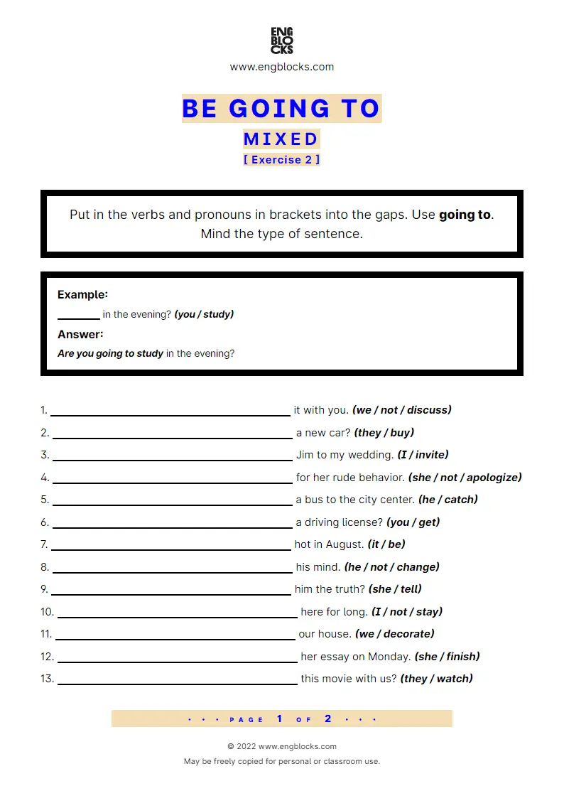 Grammar Worksheet: going to-future — Mixed — Exercise 2