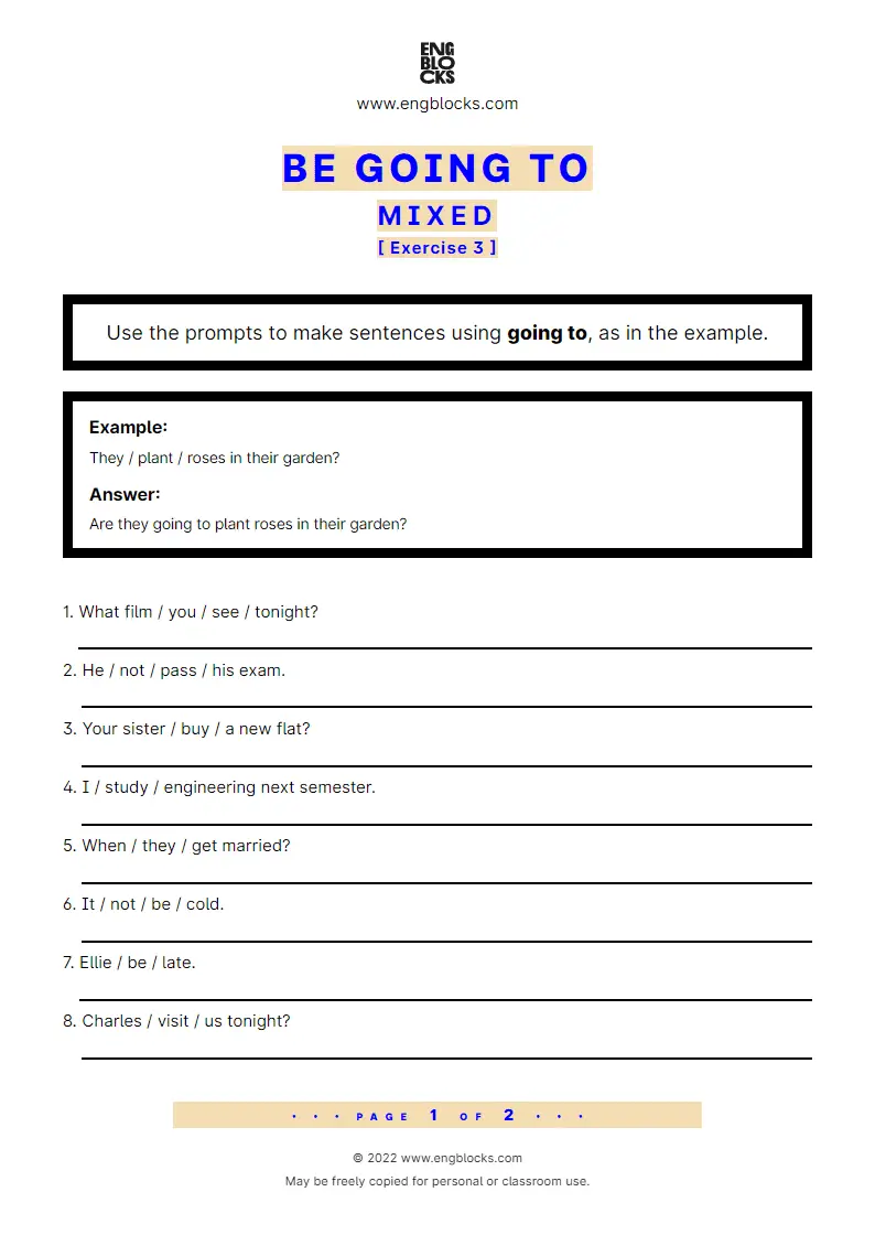 Grammar Worksheet: going to-future — Mixed — Exercise 3