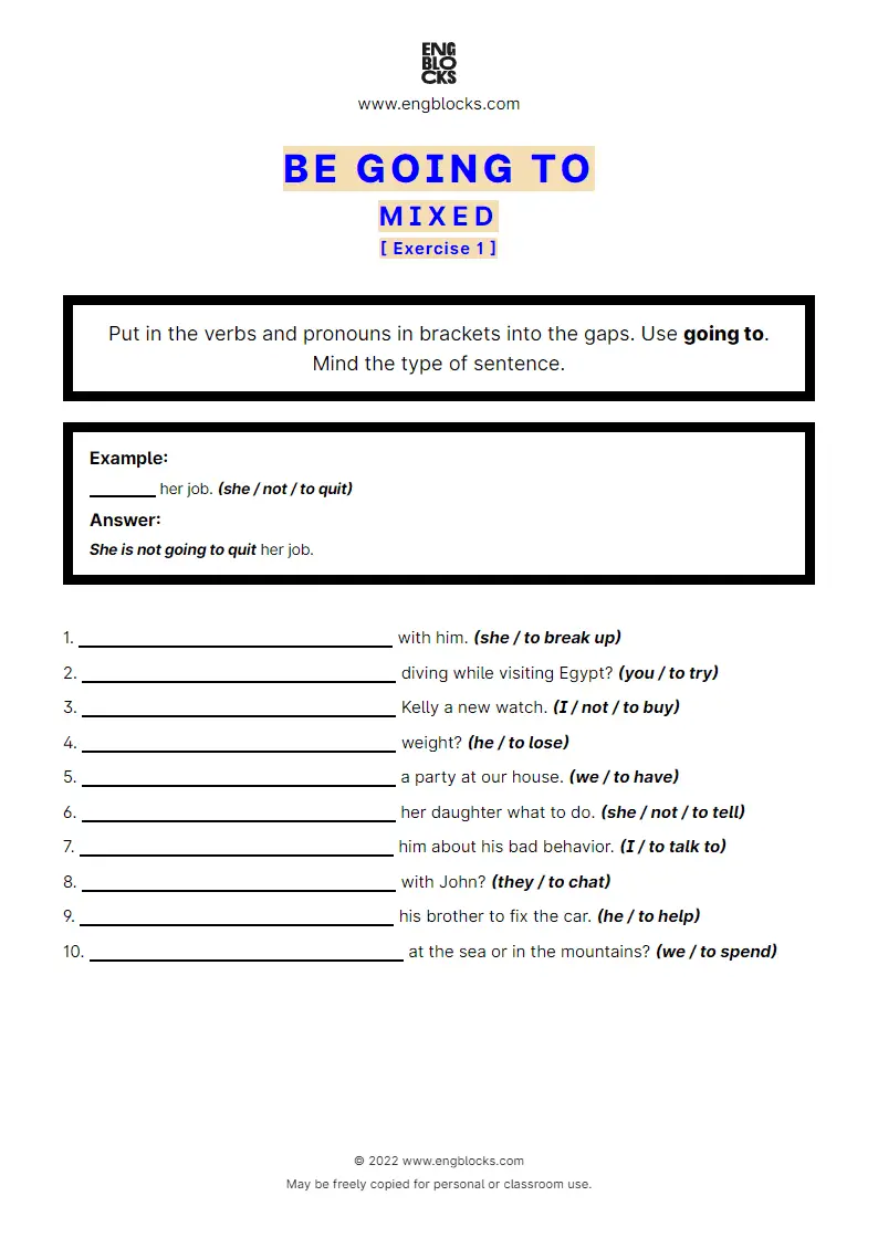 Grammar Worksheet: going to-future — Mixed