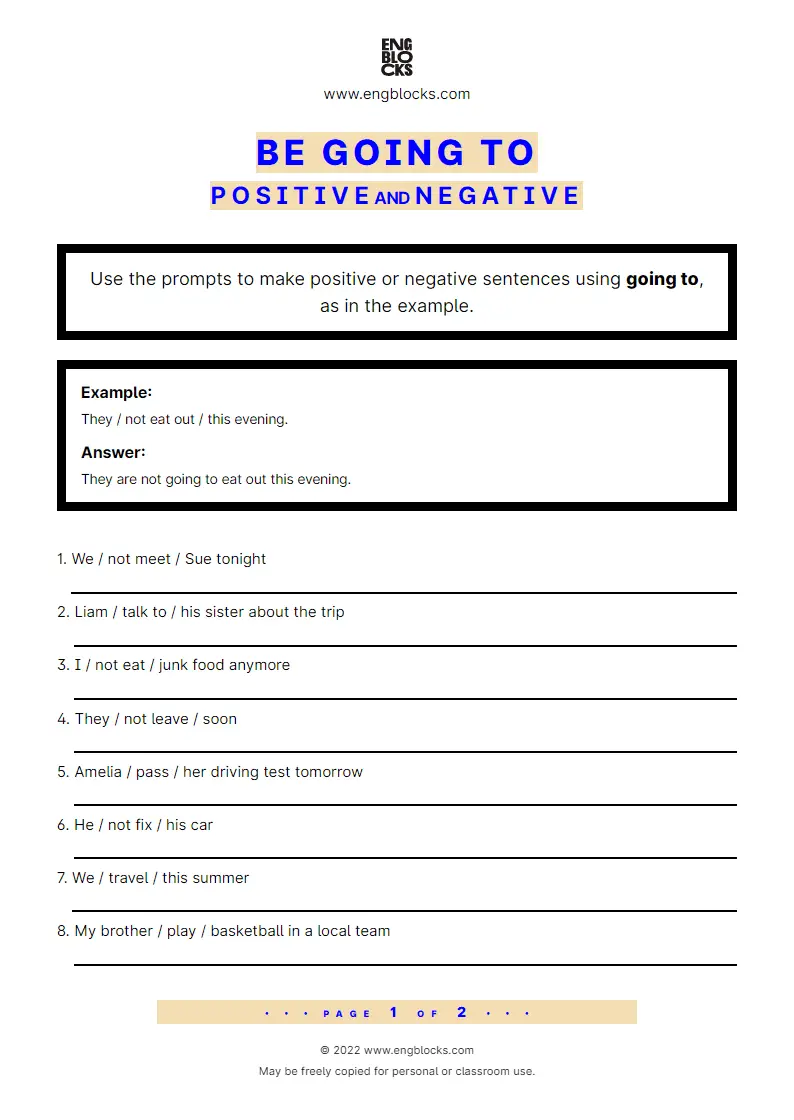 Grammar Worksheet: going to-future — Positive and Negative