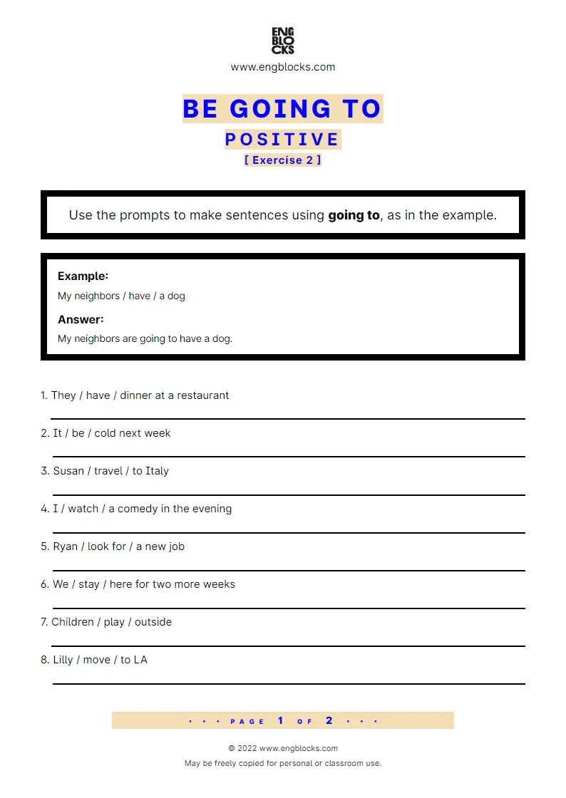 Grammar Worksheet: going to-future — Positive — Exercise 2