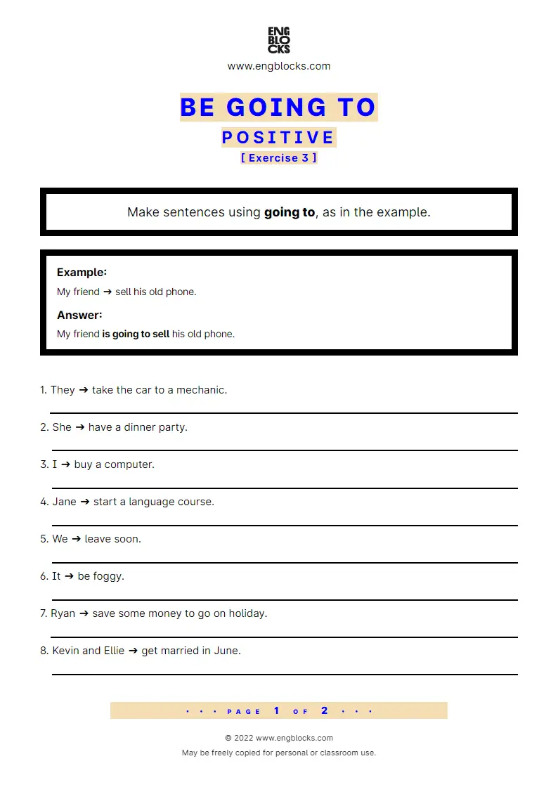 Grammar Worksheet: going to-future — Positive — Exercise 3