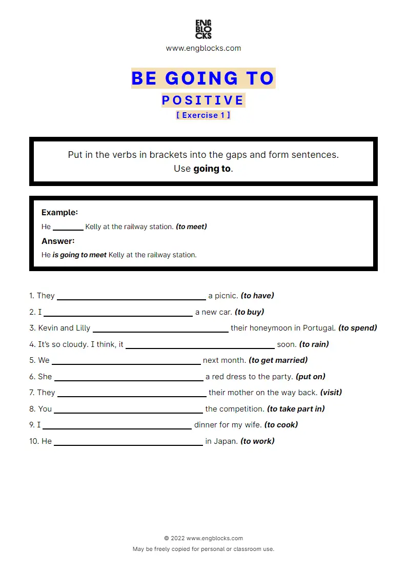 Grammar Worksheet: going to-future — Positive