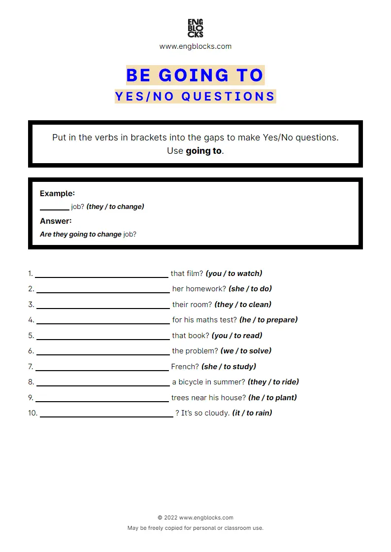 Grammar Worksheet: going to-future — Yes/‌No question