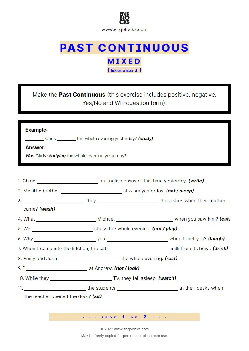 Grammar Worksheet: Past Continuous — Mixed — Exercise 3