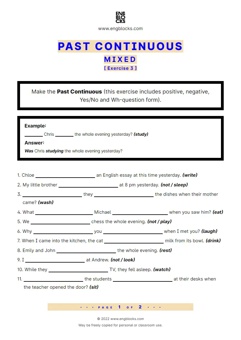 Grammar Worksheet: Past Continuous — Mixed — Exercise 3