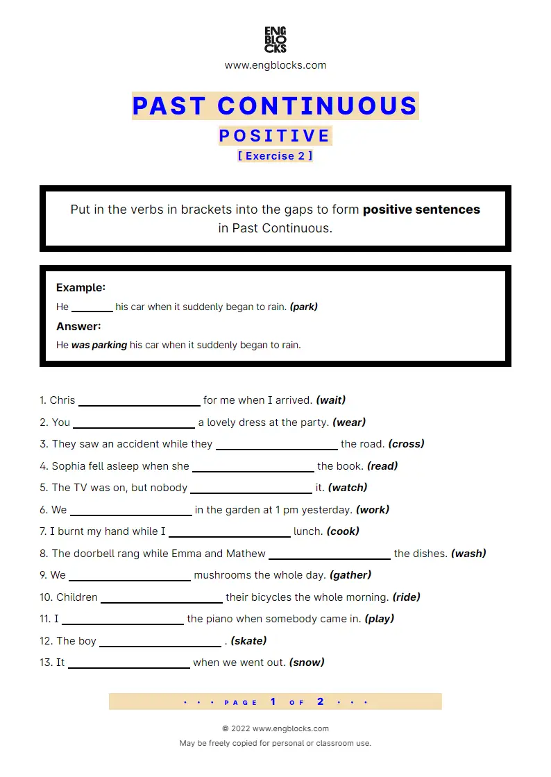 Grammar Worksheet: Past Continuous — Positive — Exercise 2