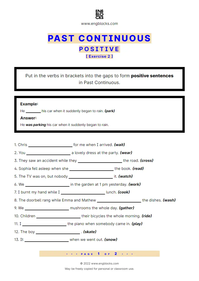 Grammar Worksheet: Past Continuous — Positive — Exercise 2