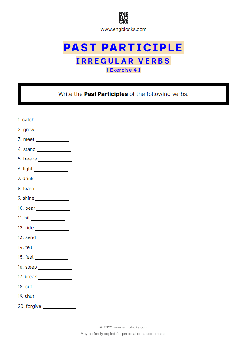 Grammar Worksheet: Past Participle of irregular verbs — Exercise 4