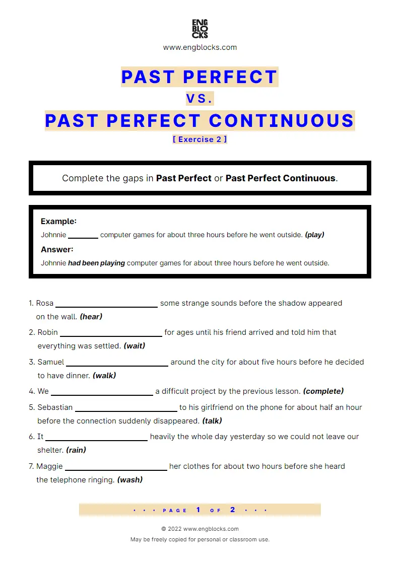 Grammar Worksheet: Past Perfect and Past Perfect Continuous — Exercise 2
