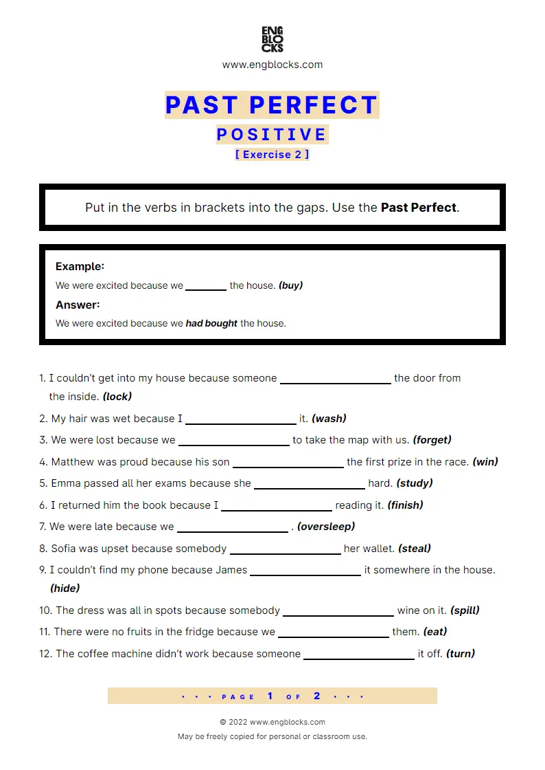 Grammar Worksheet: Past Perfect — Positive — Exercise 2